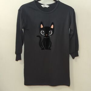 H&M Black Cat Sweatshirt Dress Long Sleeve Cotton-Poly Blend Girls Size 6X/7